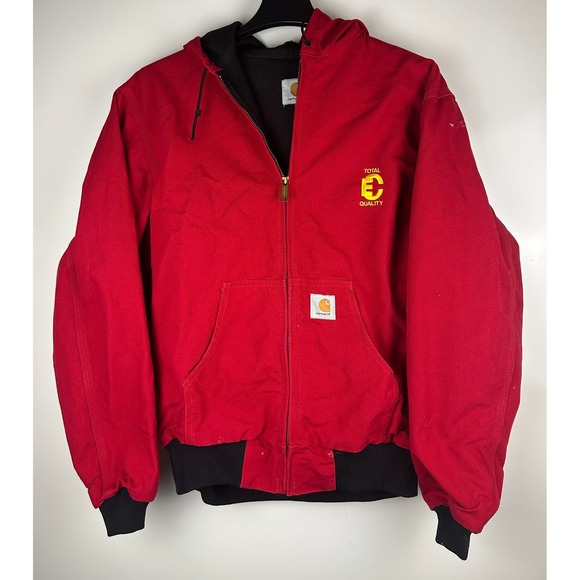 Carhartt Distressed Red Lined Hooded Jacket USA Coat *Company Logo XL Tall - Picture 14 of 15